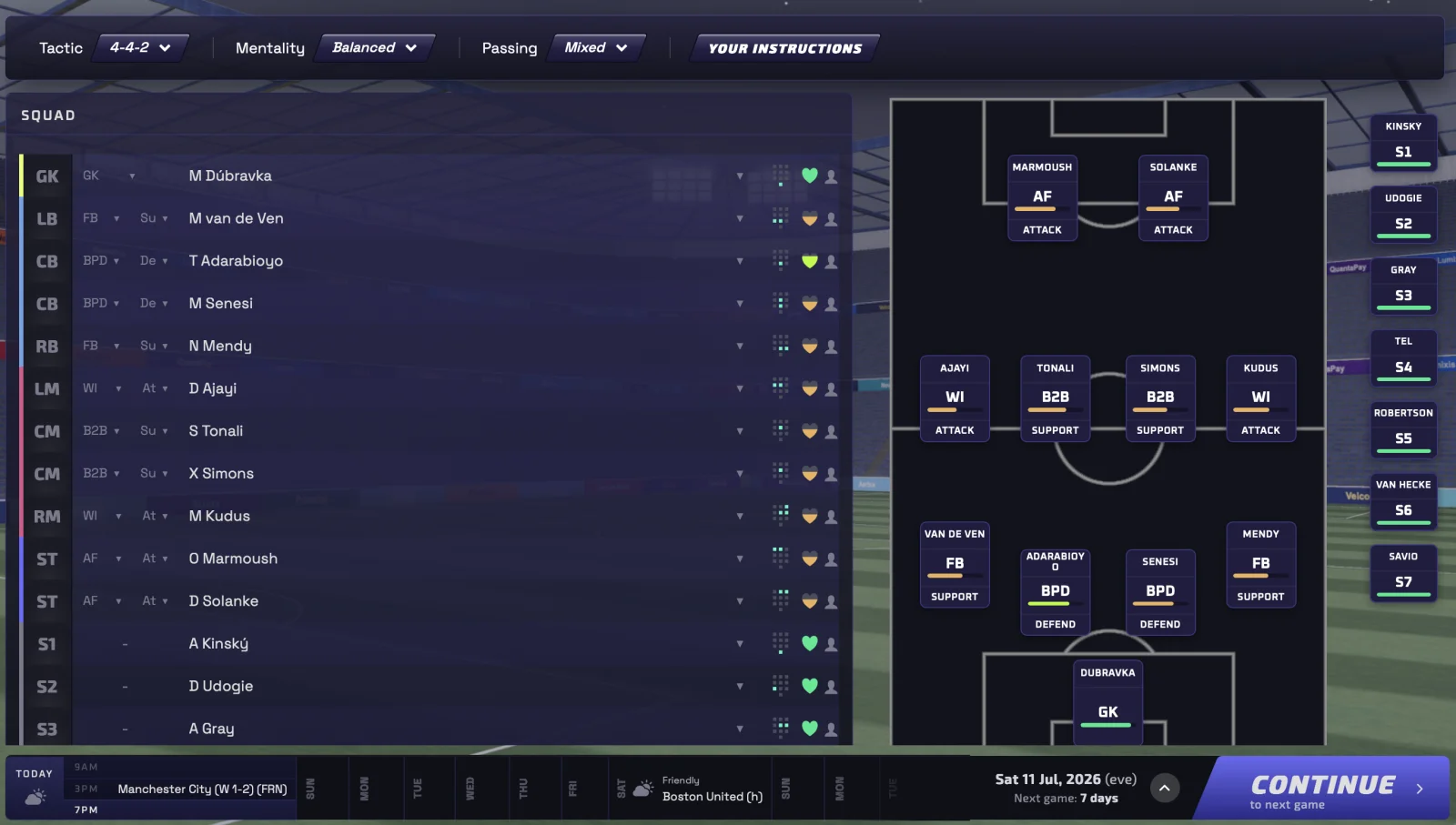 The tactics editor, with a formation laid out